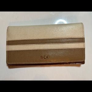 Lauren Ralph Lauren bone & tan colored wallet, 7” wide x 3 1/2” high